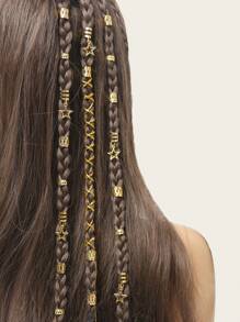 36pcs Silver Hair Braid Rings Set, Star Pattern Dreadlock Hair Rings Unique Festival Hair Accessories