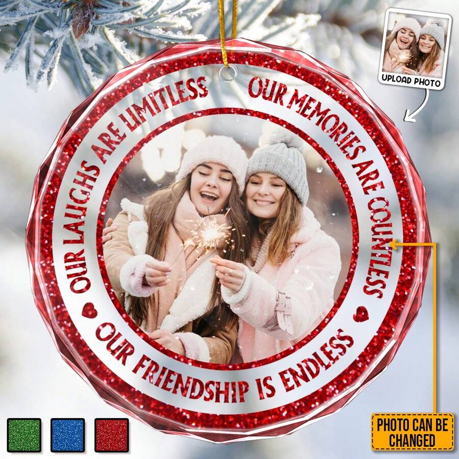 Adorno personalizado con brillo y purpurina - Adorno de cristal personalizado - Regalo de Navidad para mejores amigas, almas gemelas - Decoración de San Valentín, pintura artística para regalo, recuerdo