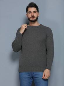 Men's Knitted Sweater Coat Sweater Cold Weather Round Neck Long Sleeve Wool Blouse - 深灰色 - 查看 7