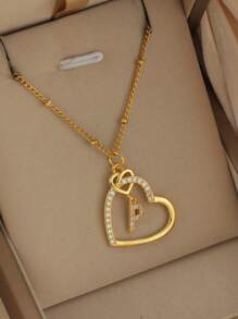 2025 Valentine's Day Heart Charm Necklace, 26 English Letter Necklace With Zirconia, Versatile Heart-Shaped Pendant Necklace For Women, Stainless Steel Jewelry Valentines