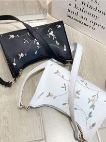 Valentine's Day Gift Set, Women's Shoulder Bag, Lightweight Faux Leather Embroidered Crescent Moon Handbag, Versatile For Daily Use, Zippered Closure, Detachable Strap