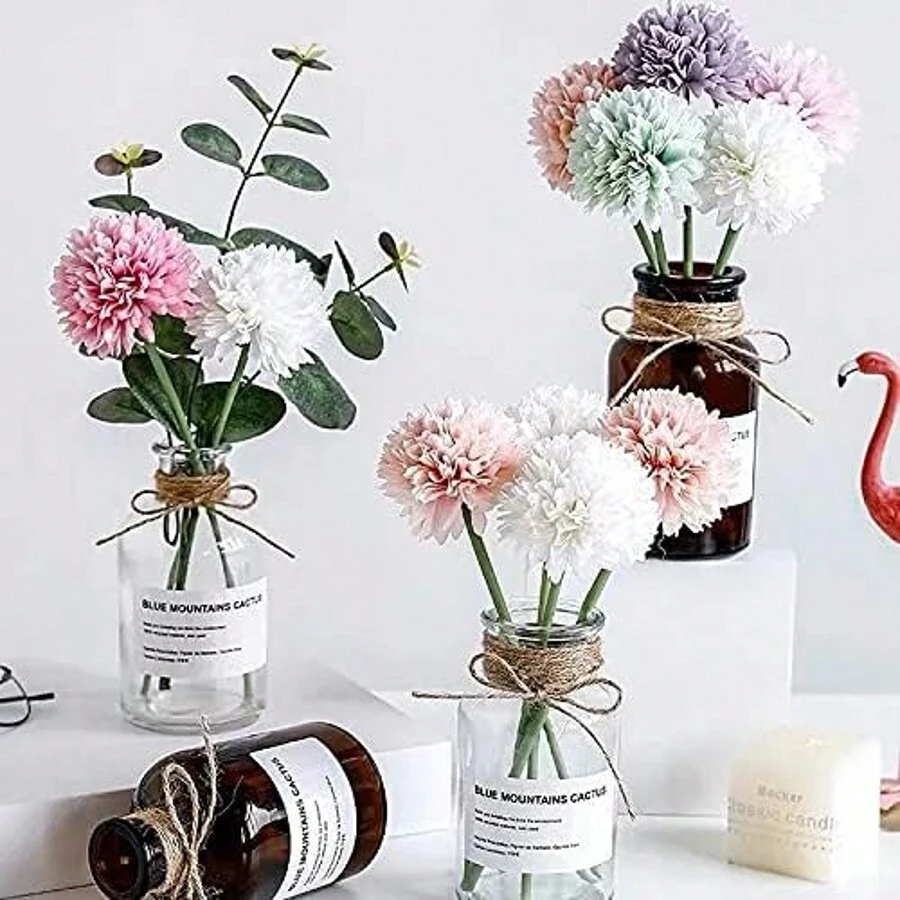 Set de 6 piezas/paquete de flores artificiales de crisantemo y hortensia en 3 colores mezclados, aptas para decoración del hogar, San Valentín, fiestas, Año Nuevo, ramos de boda y decoración - Multicolor - Ver 1