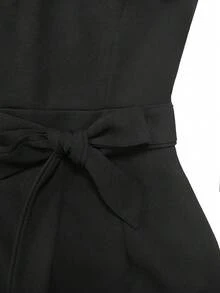 Solid Color V-Neck Waist Cinch Skinny Jumpsuit With Belt