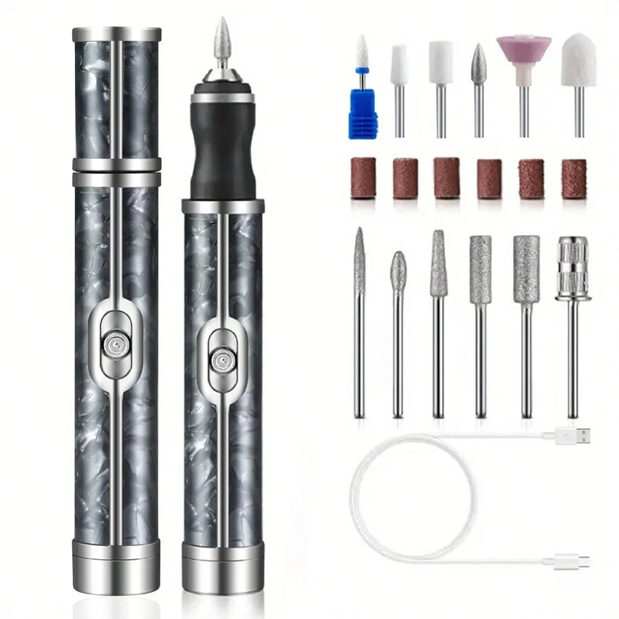 12合1电动指甲钻套装，多功能指甲打磨机，USB充电式 - 适用于厚指甲，专业4速电动指甲锉，指甲抛光和塑形工具，美甲工具，女性馈赠佳品，价格合理，品质优良