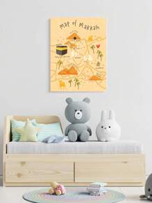 国际潮流 M-A-K-K-A-H 和麦地那地图印刷品，麦地那伊斯兰儿童房装饰海报，儿童墙壁艺术开斋节礼物，适合儿童开斋节礼物，斋月礼物，无框架 - 彩色 - 查看 8