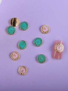 10 件合金美甲装饰简约可爱倒计时钟设计，适合女性，韩式 DIY 美甲装饰，适合日常、节日和通勤使用，美甲用品，美甲饰品，美甲宝石