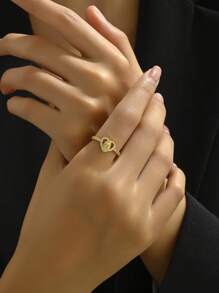 1個韓版設計微鑲瑪丹娜方晶戒指,女士專用 - 彩色 - 查看 4