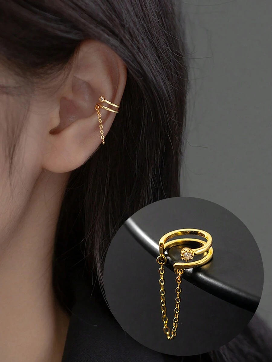 BALMORA 1 对时尚优雅 S925 纯银单锆石链耳夹耳骨夹耳环适合女孩/女士/女友/母亲聚会约会礼物日常佩戴生日礼物