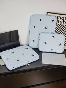 11 英寸、13 英寸、15 英寸、简单卷边、蝴蝶结、线条图案、时尚、轻便、手拿包、笔记本电脑包、平板电脑包教师礼物教师用品教师包感谢老师大学包大学用品返校学校用品教师学校必需品大学生教室笔记本电脑包教室包教师储物袋教室整理袋 - 藍色 - 查看 3