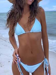 2025 New Sexy Bikini Set, European And American Style, Reversible Two-Tone Tie-Up Swimwear For Women, For Summer Beach Vacation