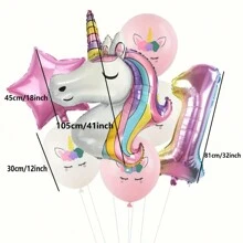 Nuevo conjunto de globos con número degradado de unicornio colorido, decoración de fiesta de cumpleaños con tema de unicornio globos de papel de aluminio - Multicolor - Ver 14