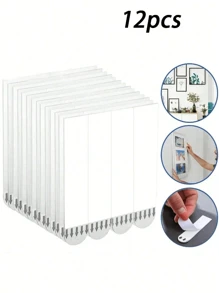 12pcs Punch-Free Tape Strips Self Adhesive ,With Super Strong Double Sided Hook & Loop Installation Tape, Picture Frame Fixed Poster Wall Hook Decorate Fixing,Nail-Free Sticky Tape For Wall Art, Wall Double Sided Tape,Frame Traceless Self Adhesive Tape,Punch-Free Adhesive Strips For Wall Decor & Mounting, Wall Protection - Easy Peel Mounting Strips For DIY Crafts