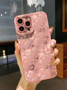 1 pieza Funda de teléfono a prueba de golpes con estampado de leopardo rosa compatible con Apple/Galaxy/Infinix/Redmi/OPPO/VIVO/Realme - Rosa - Ver 2
