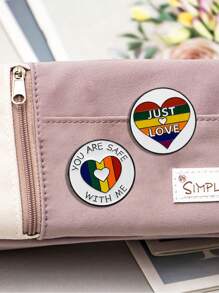 1pc "You Are By My Side, You Can Be Yourself." "With Me, You Are." Enamel Colorful Unique Cute Multi-Function Badge, Creative Round Rainbow Striped Alloy Love Couples Badge Decor, Warm Words When Loved Ones Are By Your Side Metal Badge Clothing/Bag Accessory - Multicolor - View 6