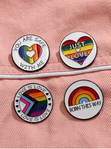 1pc "You Are By My Side, You Can Be Yourself." "With Me, You Are." Enamel Colorful Unique Cute Multi-Function Badge, Creative Round Rainbow Striped Alloy Love Couples Badge Decor, Warm Words When Loved Ones Are By Your Side Metal Badge Clothing/Bag Accessory - Multicolor - View 10