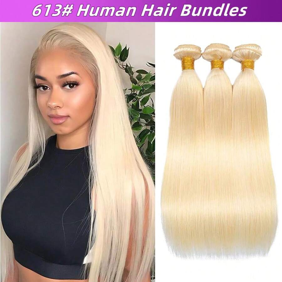 613 Blonde Bundles Human Hair Straight 613 Bundles18 Inch 613 Human Hair Bundles 12A Grade Unprocessed Russian Blonde Virgin Human Hair Bundles Straight Hair 1 Bundles - Gold - View 1