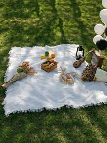 1 Piece Of White Picnic Mat Moisture-Proof Blanket, Suitable For Outdoor Camping, Backyard Picnics, Camping Picnic Mat Picnic Cloth Moisture-Proof Thick Tent Floor Mat Beach Blanket French Outdoor Equipment Photography