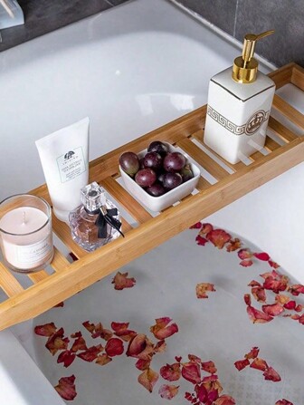 Badkamerplank van bamboe met antislip, multifunctioneel badblad; perfect voor het opbergen van spullen tijdens het badderen, badkamer, bad, badkameraccessoires, baddecoratie