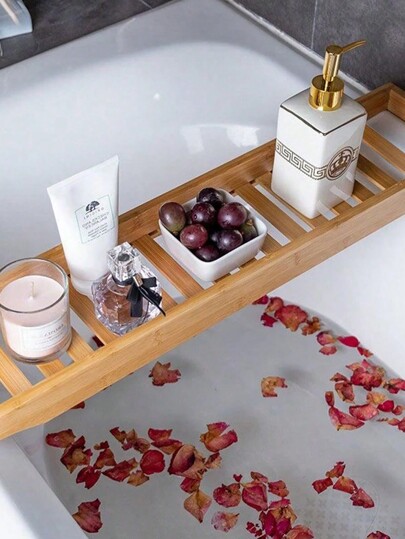 Mensola da bagno in bambù con superficie antiscivolo, vassoio multifunzione per vasca da bagno; ideale per riporre oggetti durante il bagno, bagno, vasca da bagno, accessori da bagno, decorazione vasca da bagno