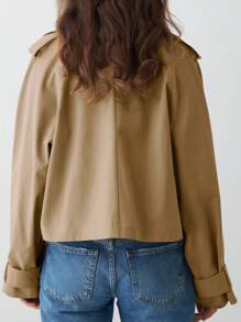 Womens Cropped Trench Coat Lapel Double Breasted Short Jacket Outwear Christmas Gift & New Year Gift - 卡其色 - 查看 4