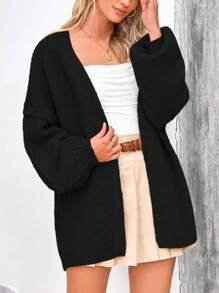 Women's Oversized Cardigan Fall Long Lantern Sleeve Knit Cardigan Lightweight - 黑色 - 查看 7