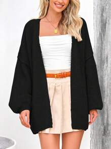 Women's Oversized Cardigan Fall Long Lantern Sleeve Knit Cardigan Lightweight - 黑色 - 查看 6