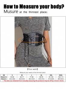 1 件女式深色朋克风格 PU 皮革弹力抽绳腰带，适合万圣节派对或日常穿着 - 黑色 - 查看 9