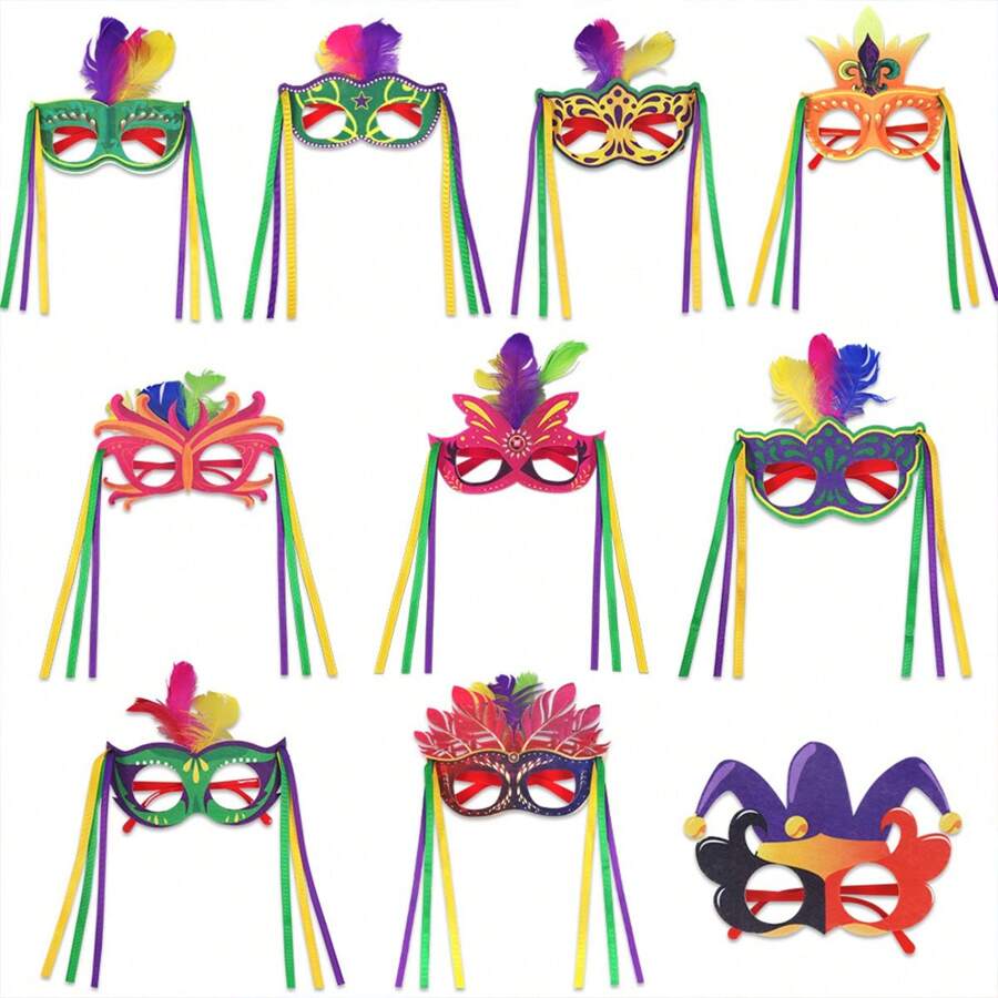 Nuevas gafas de estilo para fiesta de carnaval con decoración de plumas y borlas, marco de gafas de fiesta de mascarada - Multicolor - Ver 1