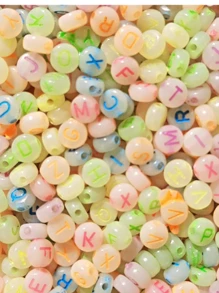 300 Assorted Letters Round Beads Alphabet Vowels Consonants Beads Crafts Jewelry - 螢光 - 查看 2