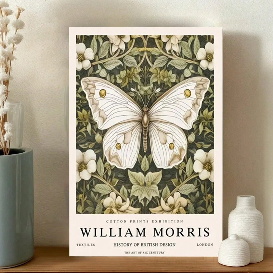 Butterfly Floral Art Print Poster - Wall Art For Living Room, Bedroom, Home Office, Bathroom, Kitchen, Spring & Winter Seasons - Modern, Art Deco, Vintage Style - Animal Print, Canvas Material, Indoor Use