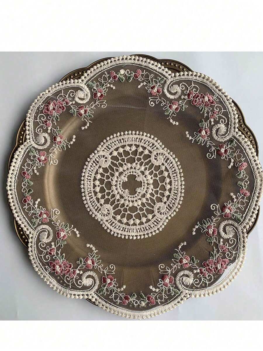 1pc French Lace Tablecloth, Sophisticated And Atmospheric Dining Mat Household Decor