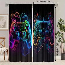 2pcs Cartoon Room Curtains, Polyester Living Room Curtains, Bedroom Blackout Curtains, Bedroom Decoration Home, House Bedroom Wedding Decoration Style, Blackout Curtains Without Drilling - Multicolor - View 4