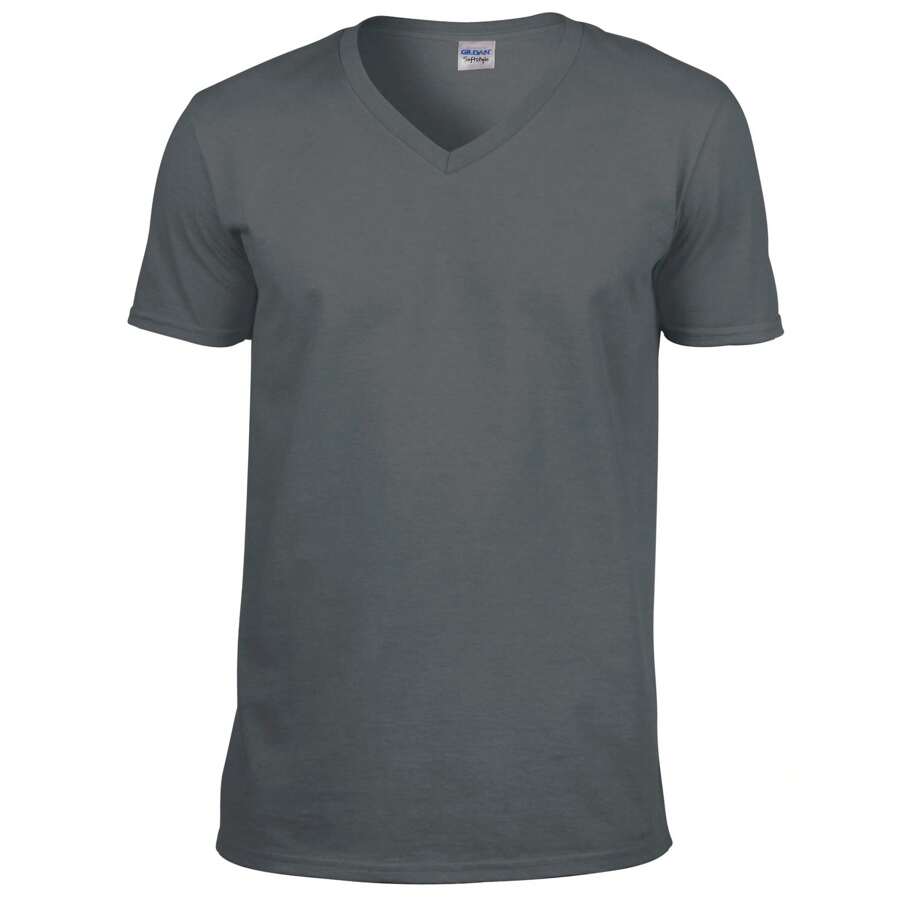 Mens Soft Style VNeck Short Sleeve TShirt (Charcoal) - 65% Cotton/35% Polyester - Grey - View 1