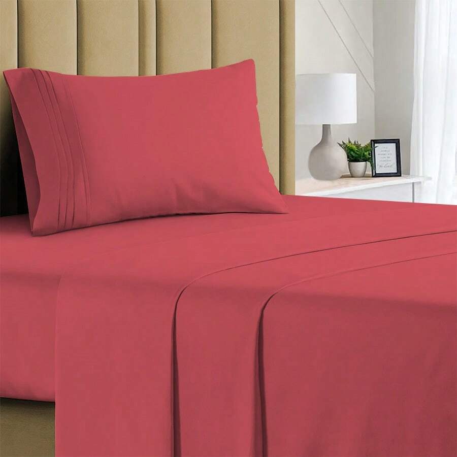 Luxurious Ultra Soft 3-Piece Bamboo Fiber Bed Sheet Set With Deep Pockets - Twin - Orange - View 1