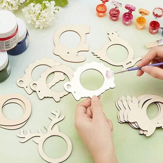 10pcs Easter Wooden Napkin Rings Bunny, Chicken And Elephant Design DIY Party Home Decor Tableware Accessories