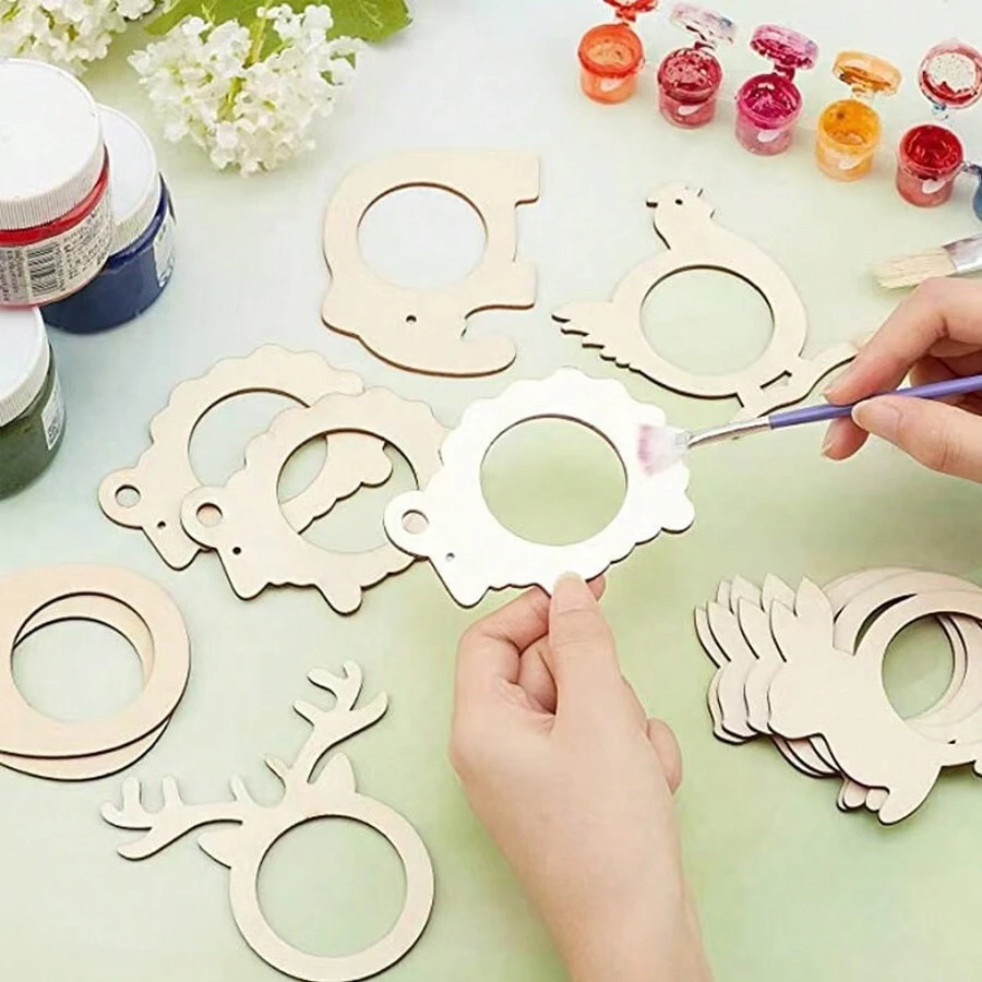 10pcs Easter Wooden Napkin Rings Bunny, Chicken And Elephant Design DIY Party Home Decor Tableware Accessories - Multicolor - View 1