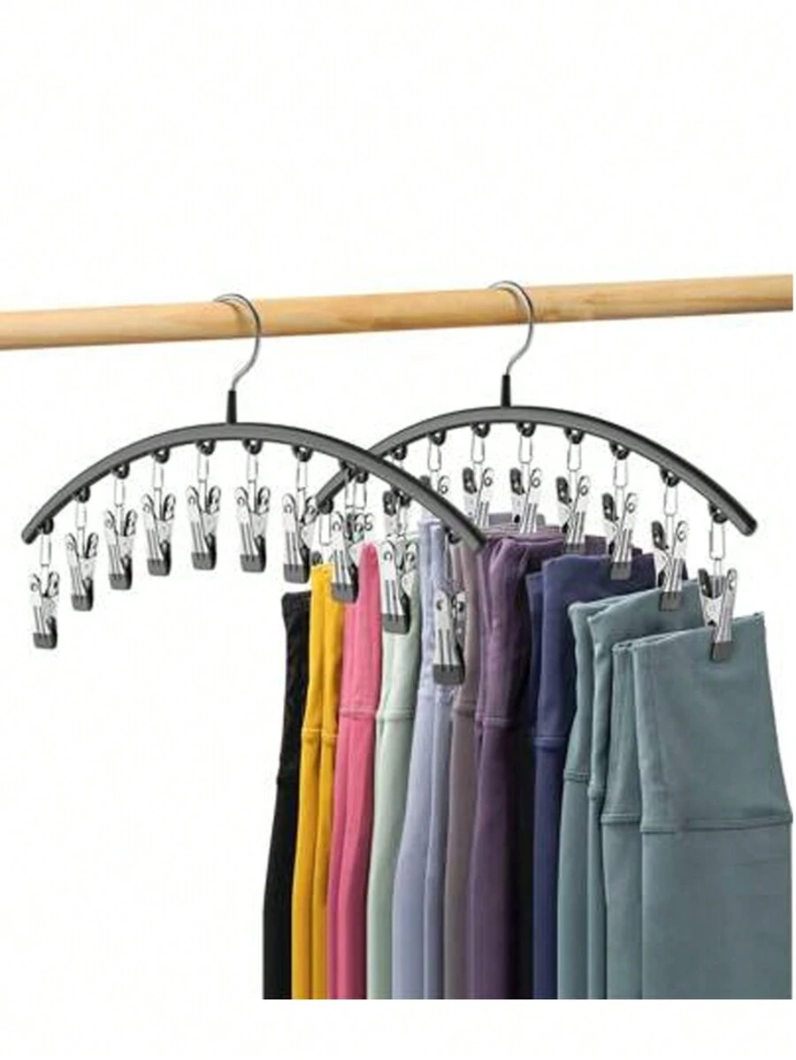 2pcs/1pc Clothes Hanger, Hanging Rack Space-Saving Curved Hanger For Yoga Pants And Leggings - Closet Organizer With 10 Clips, Pants Socks Hanger For Clothes Shops