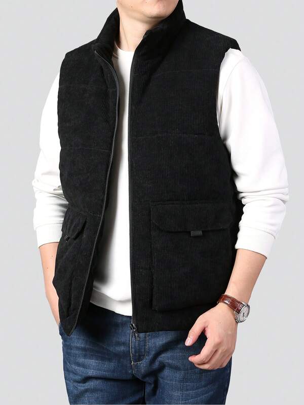 Nuovo gilet casual da uomo con colletto alto, con tasche multiple, imbottito termico spesso per l'uso esterno