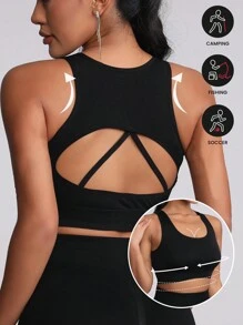Sujetador deportivo sin costuras para mujer, Top corto deportivo cómodo y elástico con tirantes cruzados en la espalda, transpirable, ropa deportiva para yoga y gimnasio - Negro - Ver 1