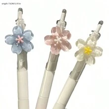5pcs/Set Floral Decor Quick Drying Gel Retractable Ball Point Pens, 0.5mm Medium Tip, Plastic, Suitable For Students, Office, School & Home Use