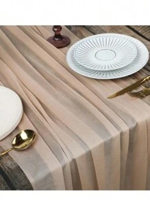 1pc Chiffon Table Runner, Wedding Table Tablecloth, For Long Romantic Country Party Baby Bride Shower Decoration