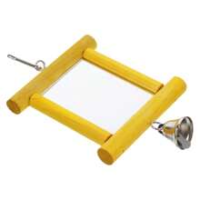1pc Mirror Acrylic Yellow Chew Grind Wooden Block Medium/Small Parrots Bell Toy Cage Pendant - Yellow - View 6