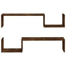 Smoked Oak Engineered Wood Wall Shelves Set Of 2 105x20 Cm Stylish Storage Solution For Home Decor - Brown - View 4