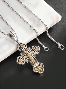 SeuSuk Vintage Saint Michael Catholic Guardian Angel Cross Pendant Necklace, Fashionable Amulet Jewelry Gift For Men And Women