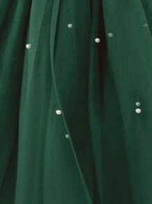 Tween Girl Party Dress With Bow Decor, Mesh Flutter Sleeves, Elegant Princess Style, Suitable For Girls Birthday Gift, Banquet, Ball, Party, Wedding Ceremony, Piano Recital, School Performance - Dark Green - View 2