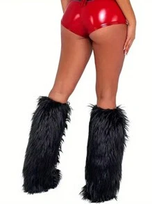 Faux Fur Fuzzy Leg Warmers For Women Girls Fleece Boot Cuff Cover Covers Christmas Cosplay Party Accessory Set - Black - View 4