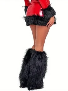 Faux Fur Fuzzy Leg Warmers For Women Girls Fleece Boot Cuff Cover Covers Christmas Cosplay Party Accessory Set - Black - View 2