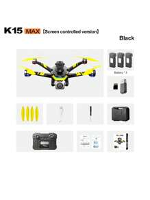 新款K15 MAX遥控无人机配备升级版带屏幕遥控器，可实现实时高清图传，是一款航拍四轴飞行器，配备高清双摄像头 - 黑黃色 - 查看 11