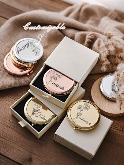 1pc Personalized Makeup Mirror, Fashionable Delicate Compact Mirror, Perfect Gift For Wedding Memento, Bridal Party, Bridesmaid Makeup Mirror, Gift For Girlfriend, Gift For Mom Multi-Functional,Ornamental,Engraved,Letter Exquisite,Stylish,Fashionable,Vintage,Contracted Unique,Customized Treasurefinds,Girls Gift,Personalized Gifts For Women Ideal Gifts For Her Children,Family,Friends,Her,Grandparents,Multi-Functional,Ornamental,Letter,Solid Color,Exquisite,Stylish,Vintage,Modern,Colorful,Leisure,Basics,Casual,Soft,Unique,Customized,Personalized,Custom,Ideal Gifts For Her,Girlfriend,Her,Boyfriend,Friends,Customized Mirrors,Summer Bright Juicy Beauty,Vacay Vibes