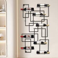 10 Bottles Wall Mounted Wine Rack Geometric Shape Wine Storage Display Case - Black - View 2